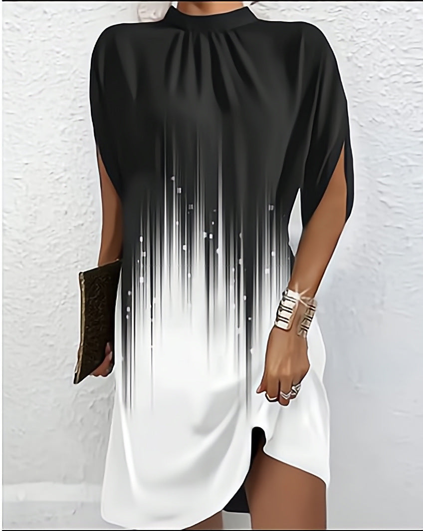 Levoire | Robe Confortable À Manches Courtes Pour - Femmes - Mini Noir et Blanc
