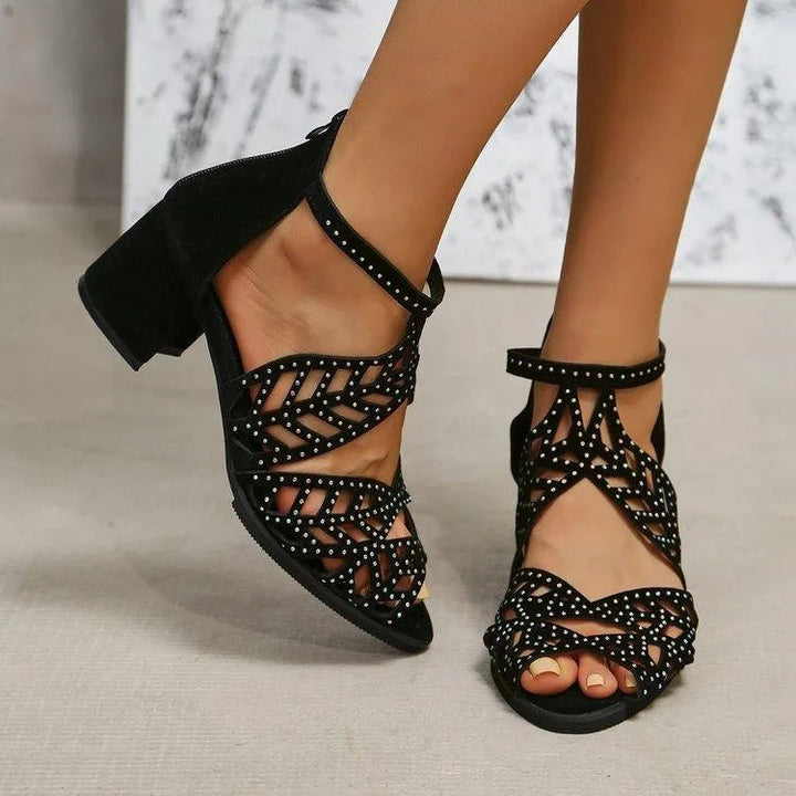 Levoire | Sandales en strass à talon épais et à boucle