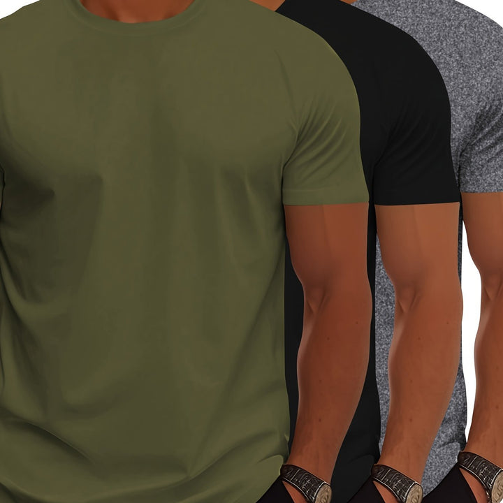 Levoire | Pack De 3 T-Shirts Pour Hommes À Manches Courtes, Couleurs Unies Estivales