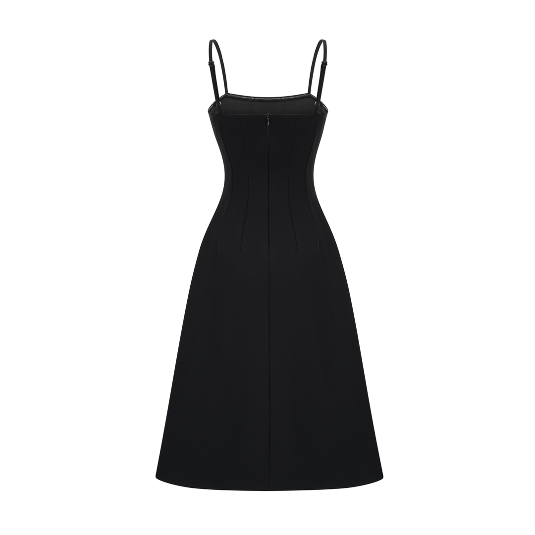 Levoire | Noir Ouvert Dos Plissé Midi Robe