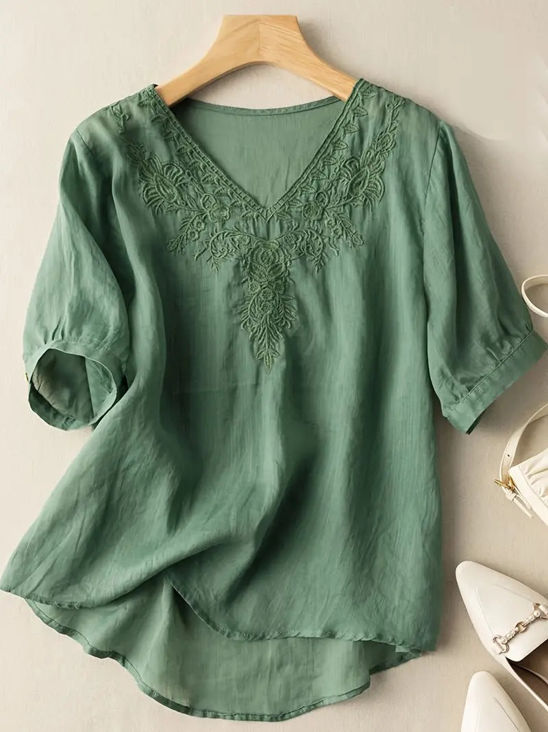 Levoire | Vintage Floral T-shirt V-cou Vert
