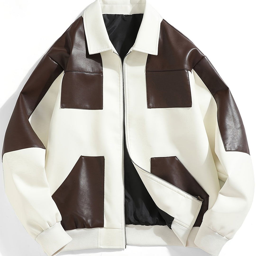 Levoire | Veste Pour Hommes En Cuir Pu De Couleur Contrastée