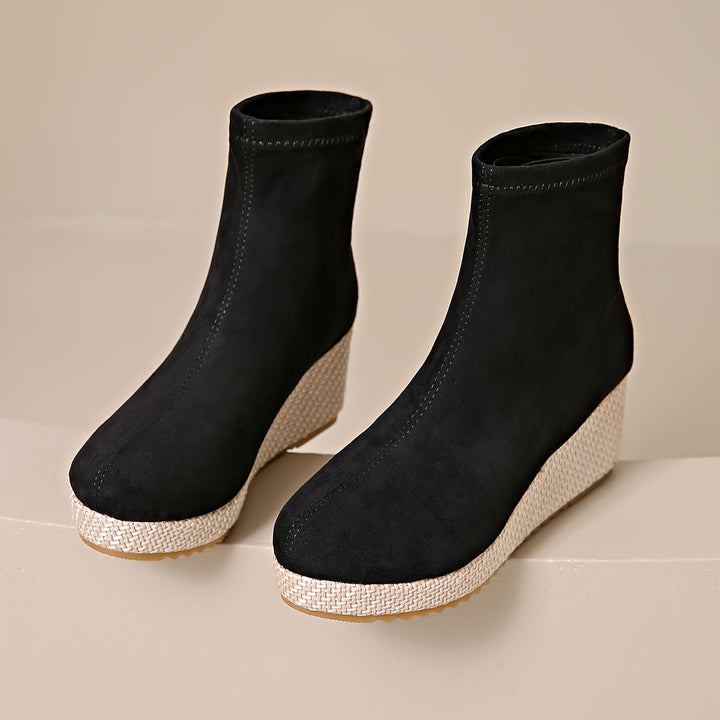 Levoire | Bottines À Talons Wedge Confortables Pour Femmes À Bout Rond Noir