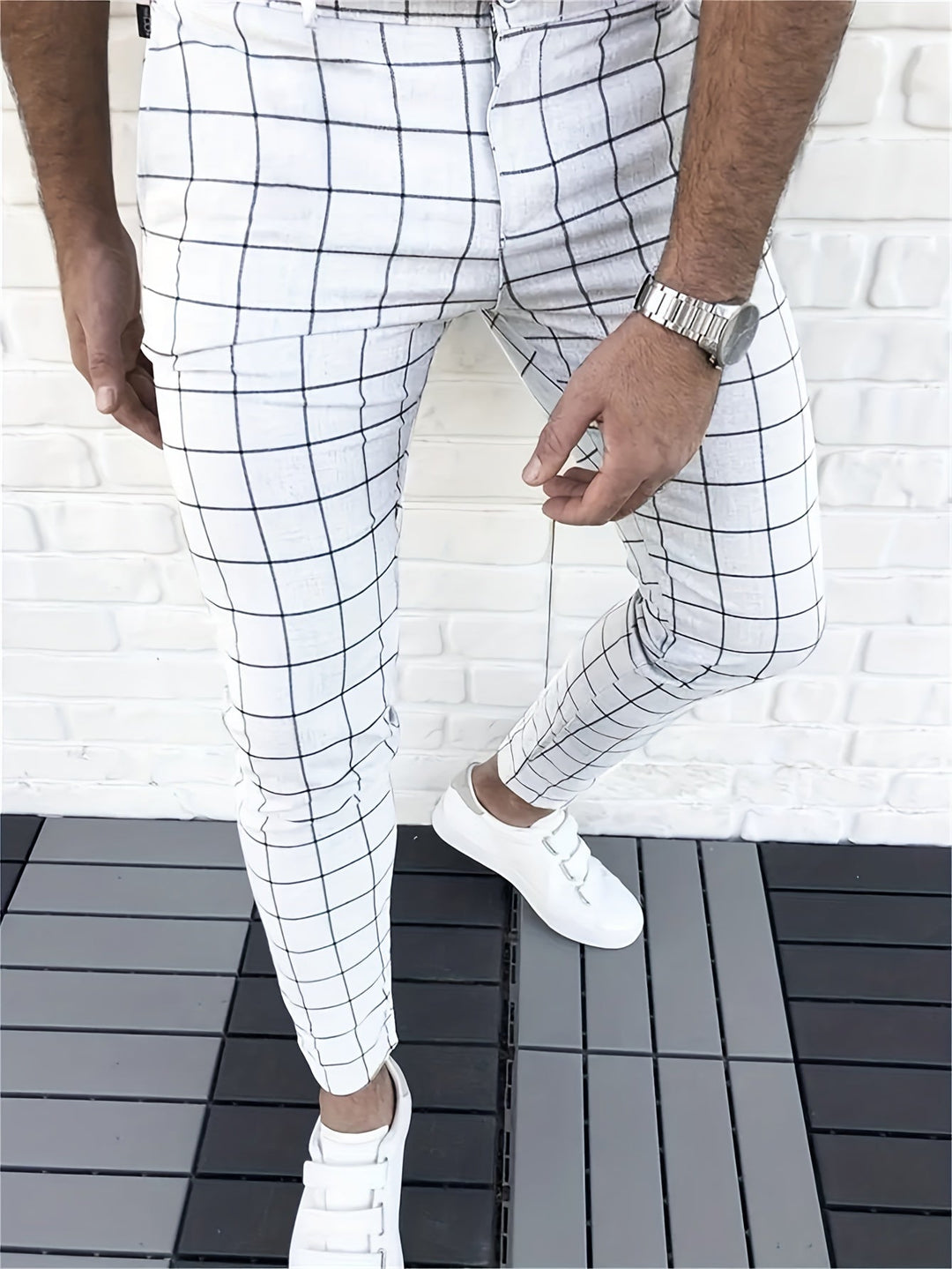 Levoire | Élégant Pantalon À Carreaux Pour Hommes Blanc