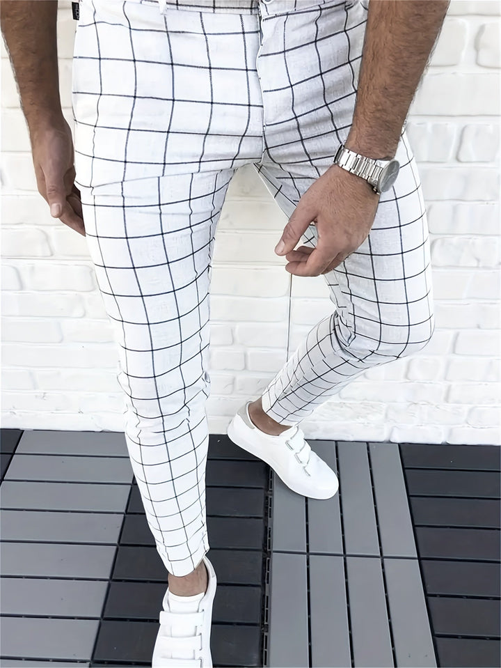 Levoire | Élégant Pantalon À Carreaux Pour Hommes Blanc