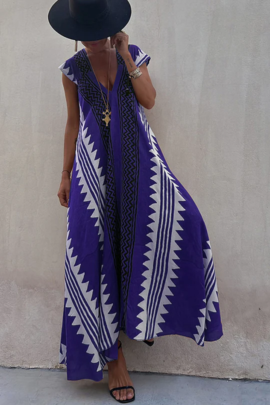 Levoire | Robe De Plage Maxi Avec Motif Ethnique Lilas