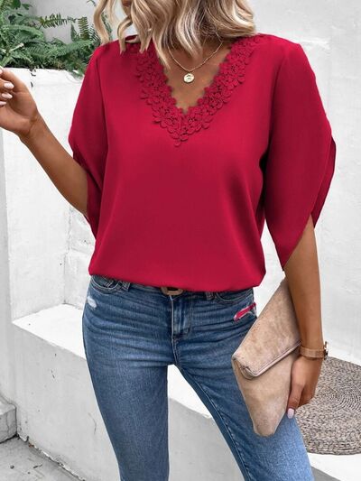 Levoire | Détail En Dentelle Blouse À Manches Demi-Longues En V