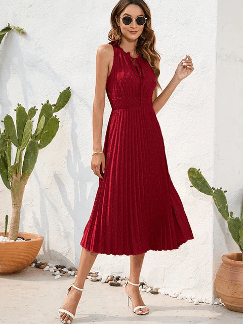 Levoire | Robe plissée col halter femme Bordeaux