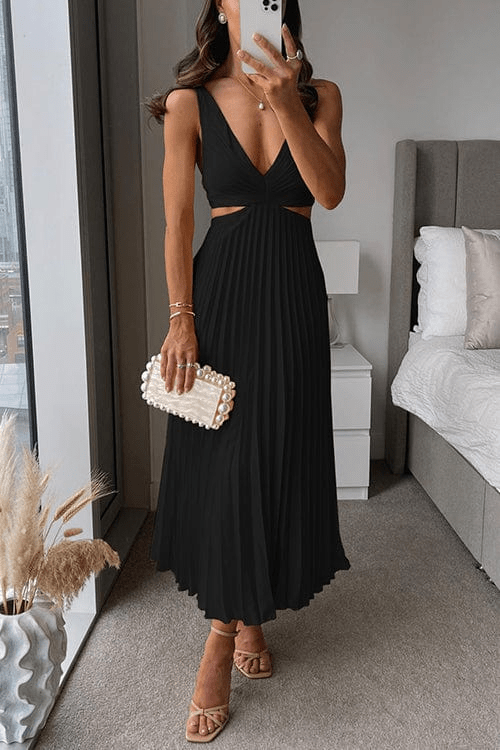 Levoire | Robe avec col plissé Robe de soirée pour femmes Noir