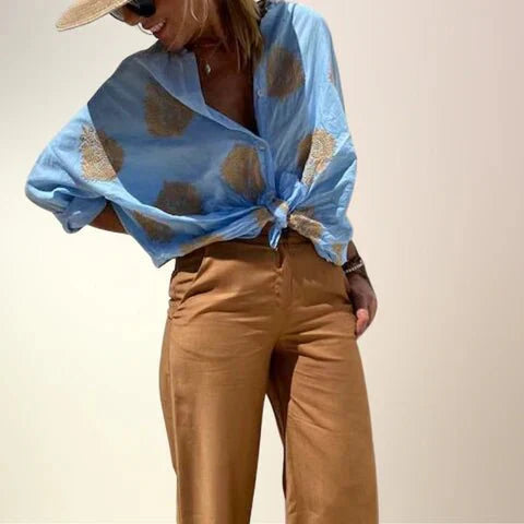 Levoire | Chemise Décontractée Pour Femme Avec Impression Graphique Bleu océan