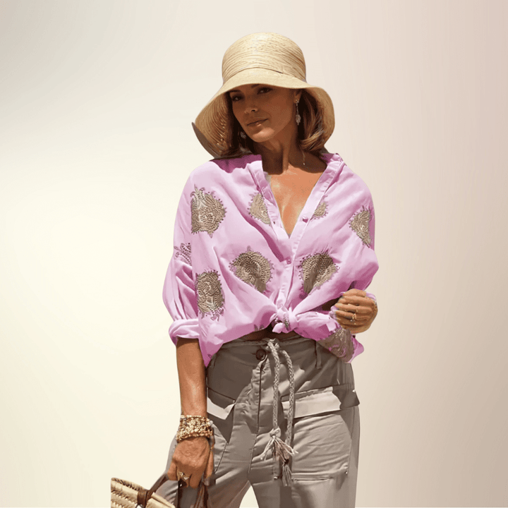 Levoire | Chemise Décontractée Pour Femme Avec Impression Graphique rose corail