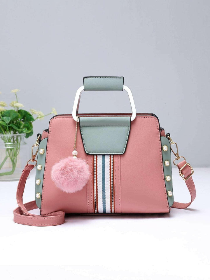 Levoire | Sac Chic Carré En Vert Clair Polyester Avec Pompon Ludique Rosa m Blaul