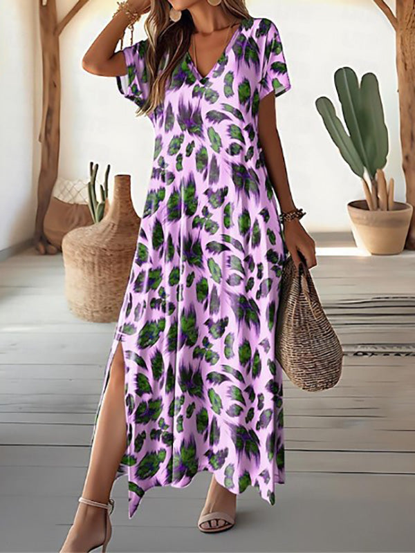 Levoire | Imprimé De Feuilles Maxi Robe Avec Fente Lila