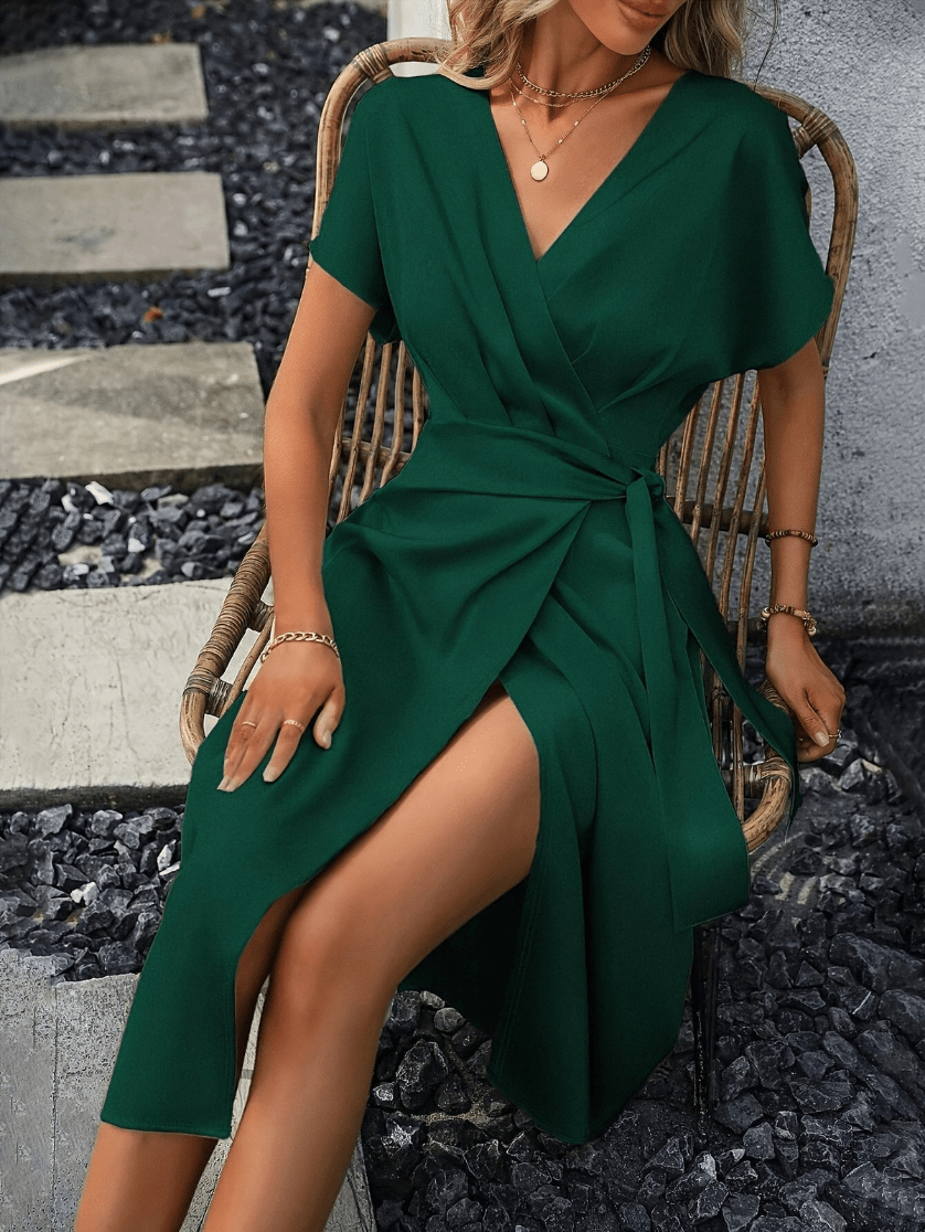 Levoire | Robe Femme Dentelle Portefeuille Design Confortable Vert foncé