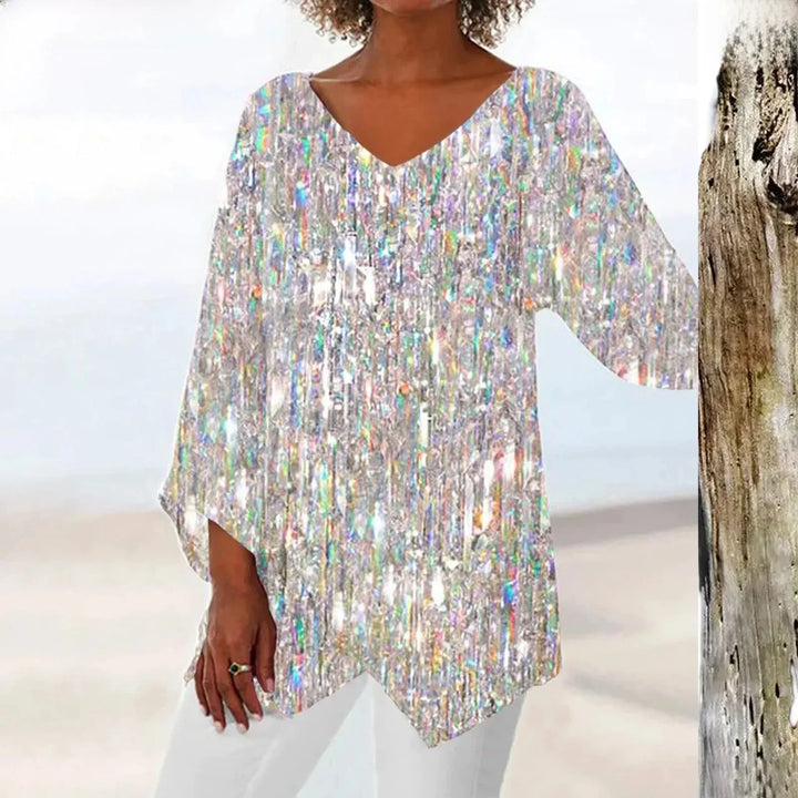 Levoire | Élégant Haut Pour Femme Vintage Avec Décolleté En V Chic, Confortable & Polyvalent Argent