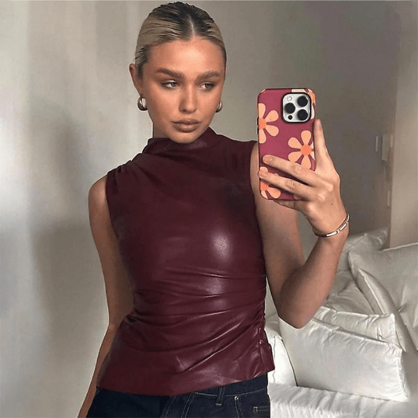 Levoire | Haut de maillot sans manches Cuir de haute qualité Chic et décontracté Rot