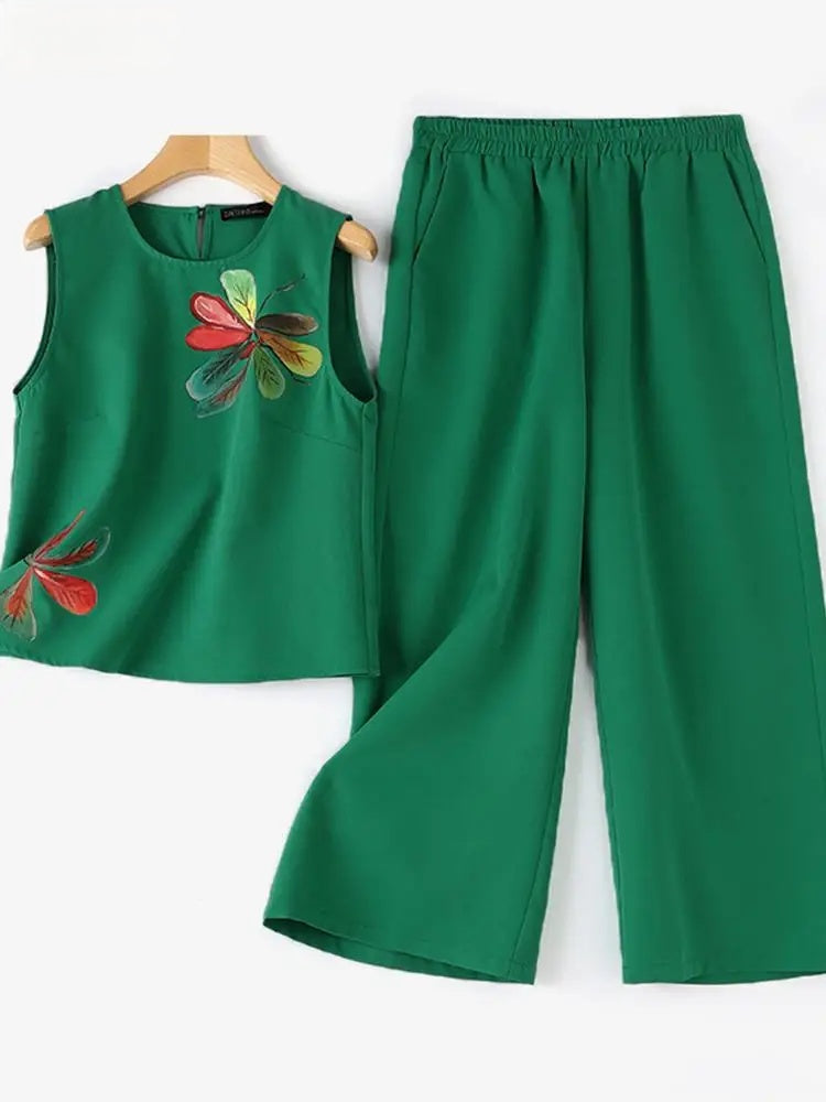 Levoire | Haut À Fleurs Brodé Et Pantalon Ample Set