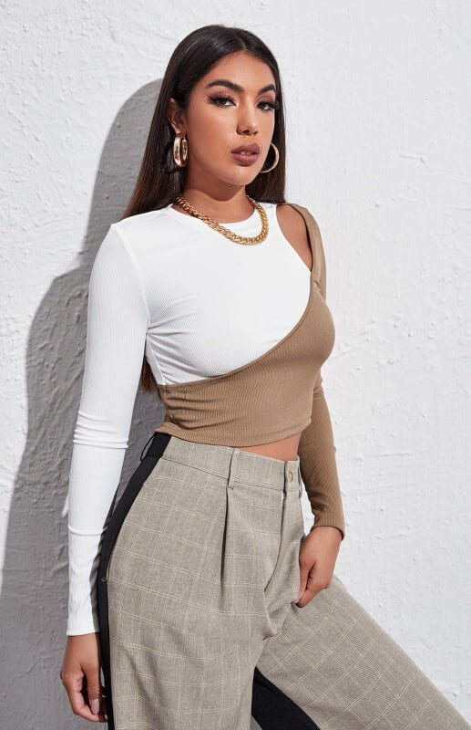 Levoire | T-shirt sans manches à empiècements bloquants de couleur Khaki