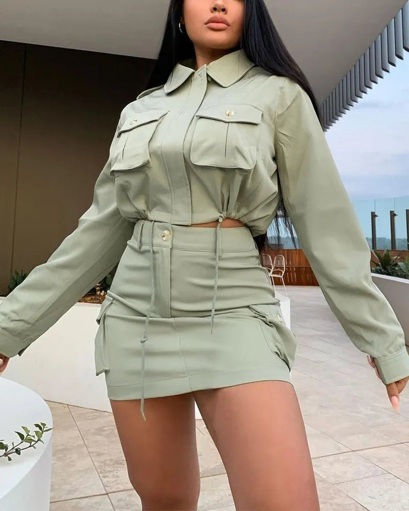 Levoire | chemise cargo à manches longues et mini-jupe Vert