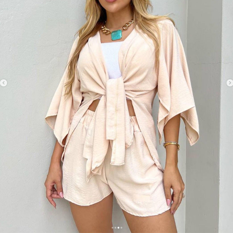 Levoire | Manches courtes évasées et Pantalon en toile d'été BEIGE