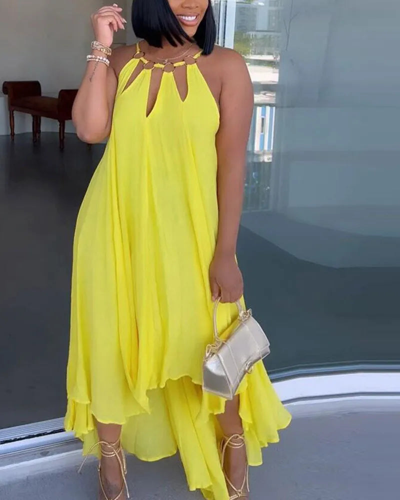 Levoire | chemise sexy longue à chaîne métallique large Jaune