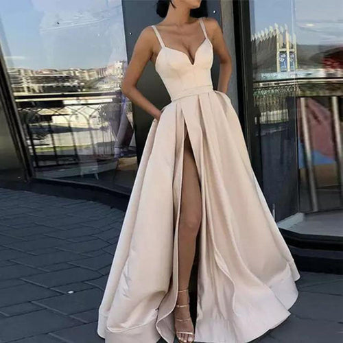 Levoire | robe longue satin sans bretelles fente latérale élégante unie