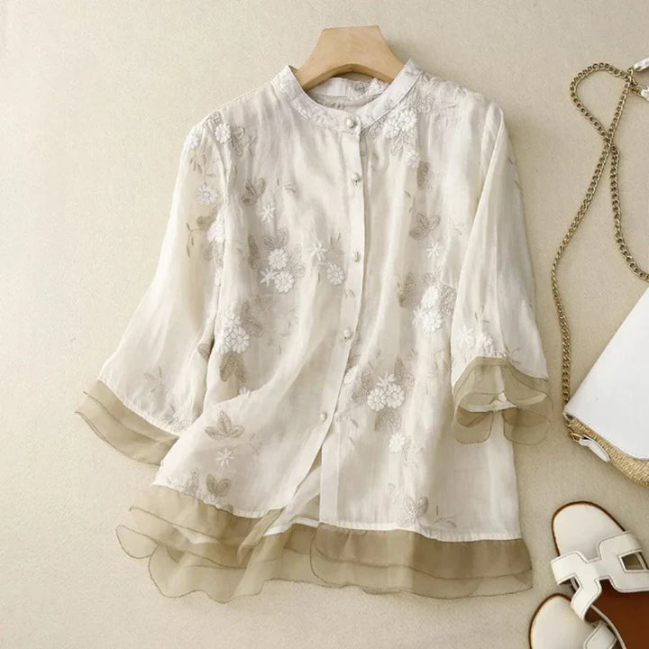 Levoire | Chemisier élégant à fleurs Beige Vert foncé