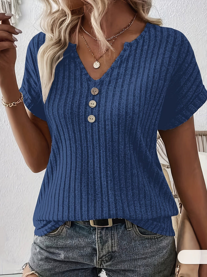 Levoire | T-shirt à Col V Ribattu à Manches Courtes Roi bleu