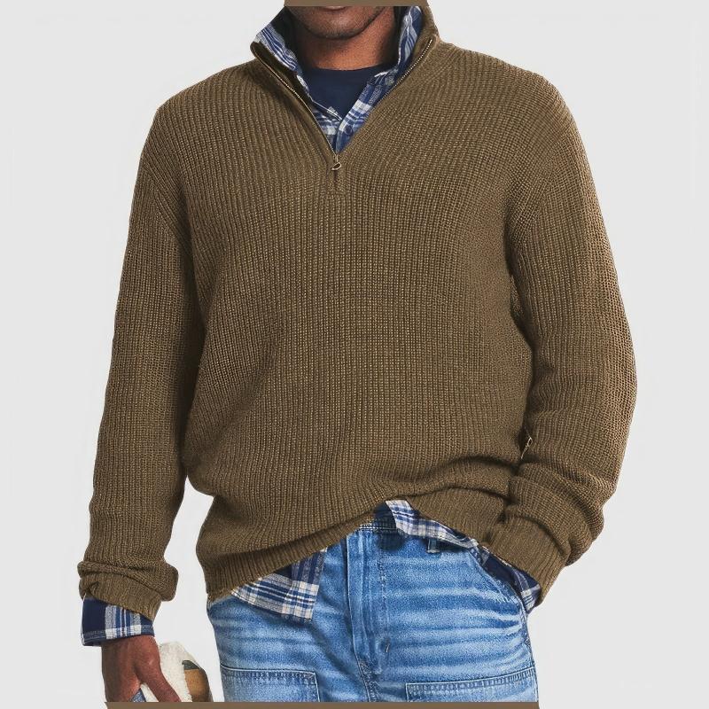 Levoire | Pull en maille à fermeture éclair pour hommes Vert foncé
