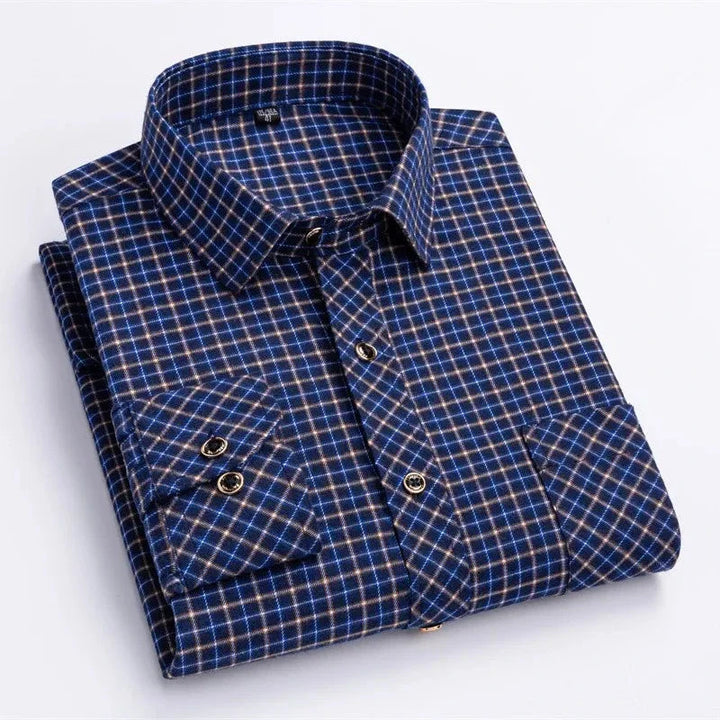 Levoire | Chemise à motifs Gris maritime et orange à carreaux