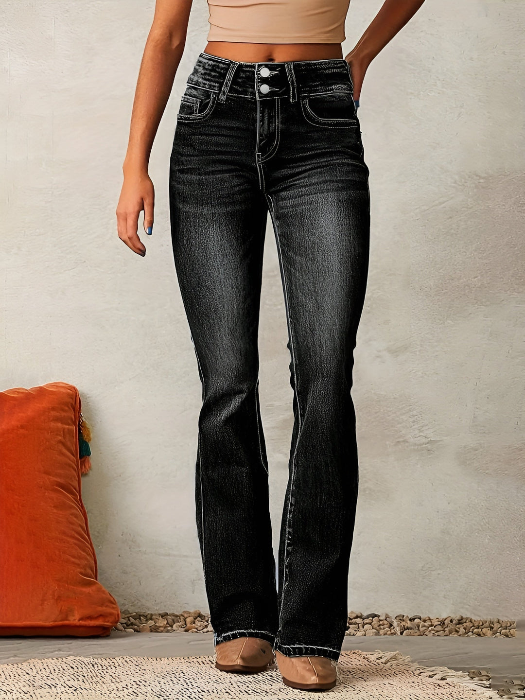 Levoire | Pantalons En Denim Taille Haute Et Jambe Large Noir