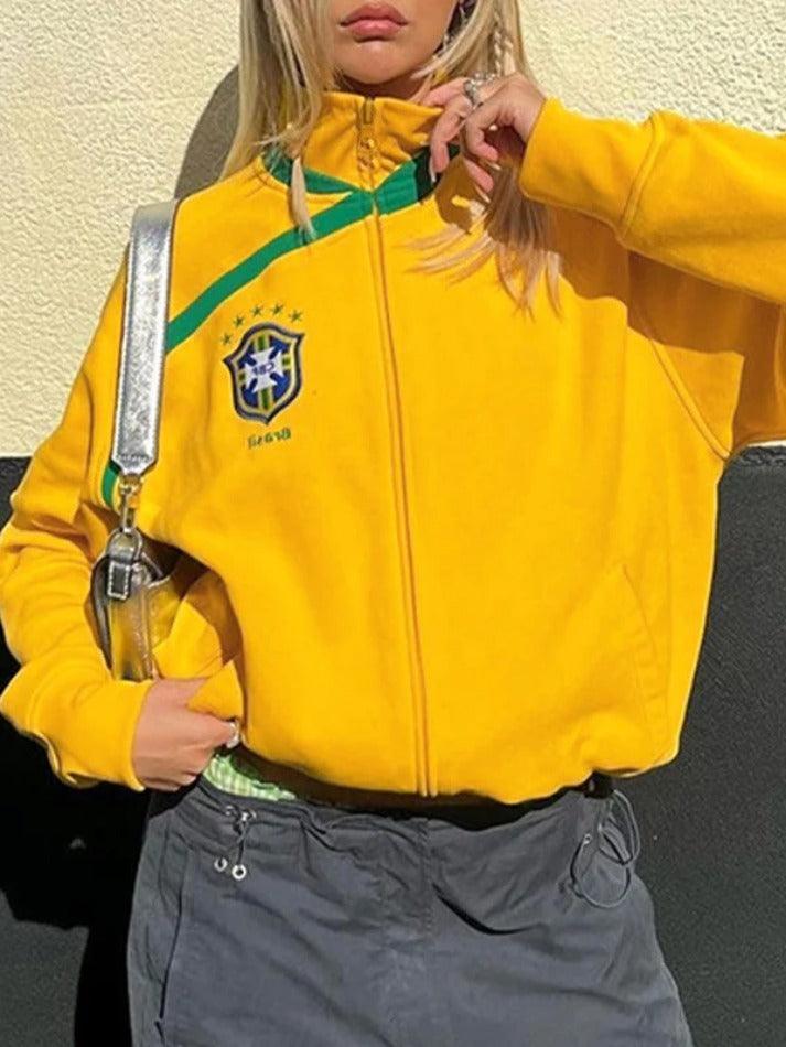 Levoire | Sweatshirt À Capuche Décontracté De Couleur Contrastante Jaune