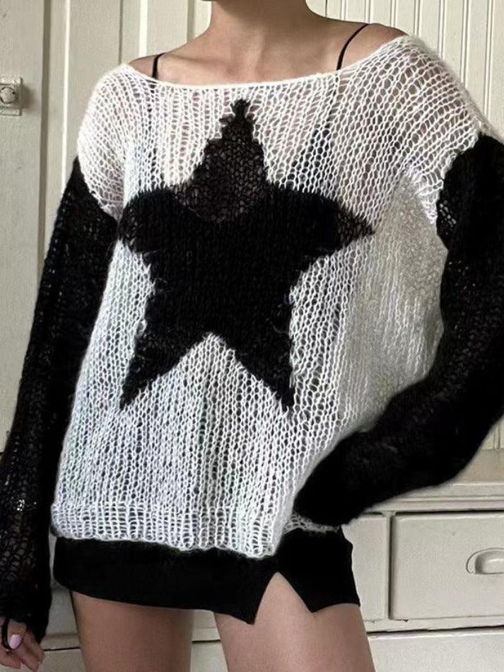 Levoire | Couleur Contrastante Étoile Sweatshirt Smock Baggy