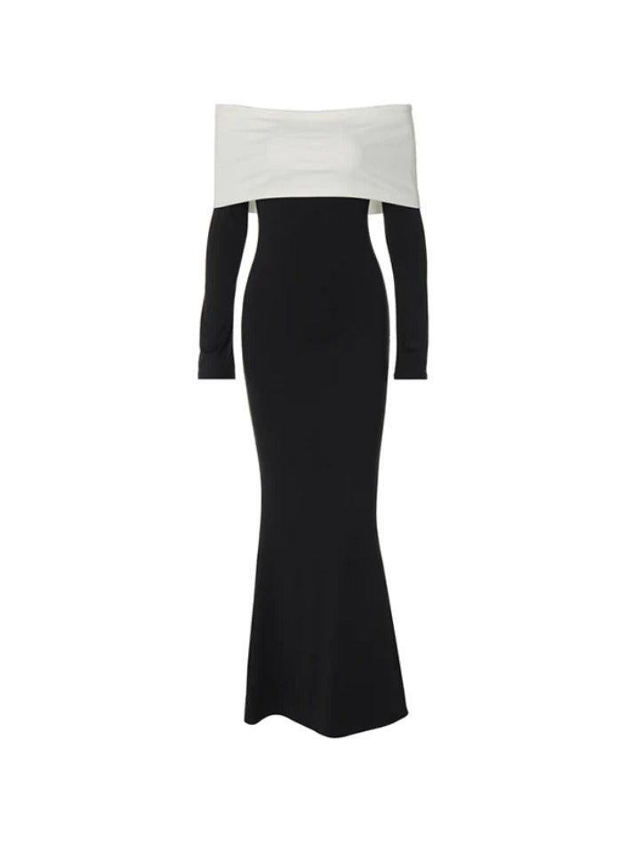 Levoire | Couleur Contrastante Bord Bardot Manches Longues Maxi Robe Noir