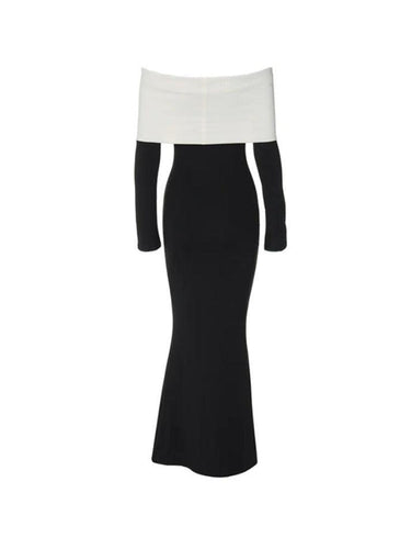 Levoire | Couleur Contrastante Bord Bardot Manches Longues Maxi Robe