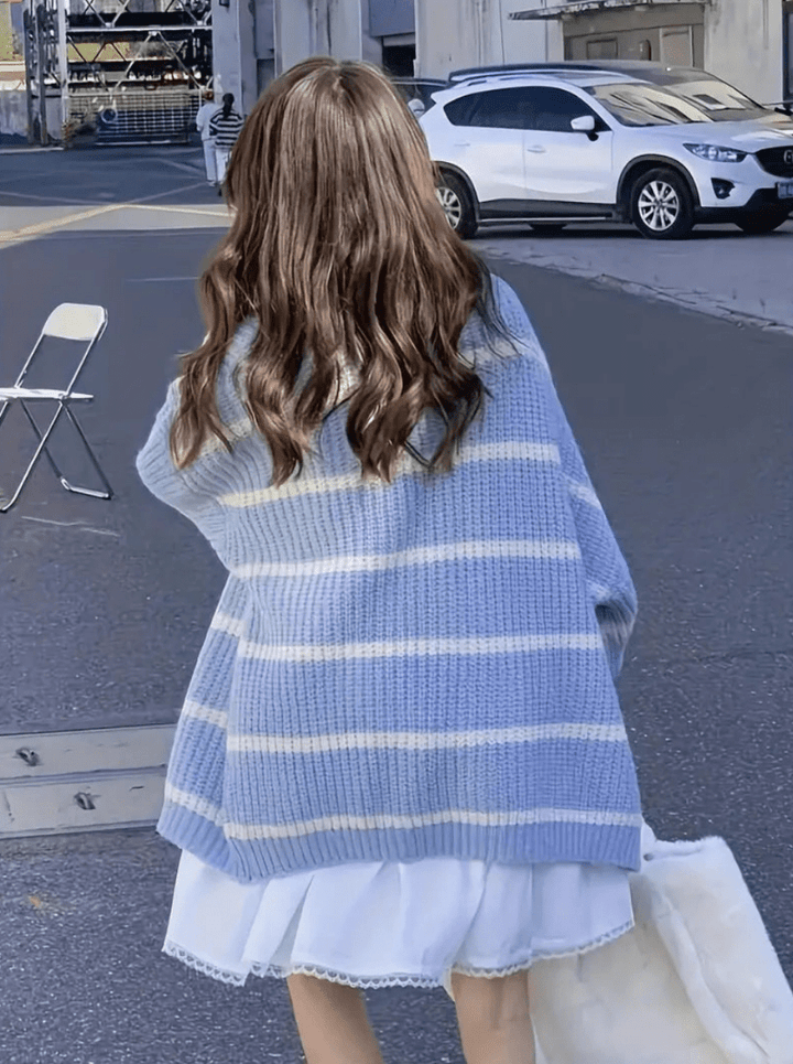 Levoire | Pull femme Cardigan rayé avec épaules abaissées Confortable et chaud