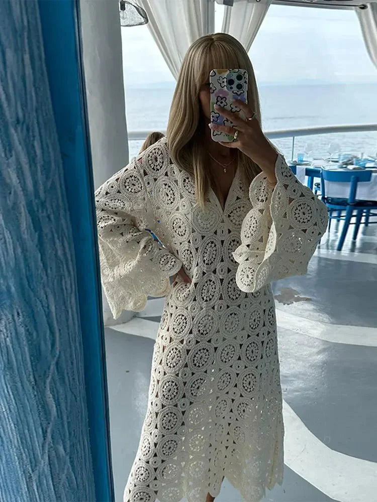 Levoire | Robe Maxi Ibiza À Motifs Blanc