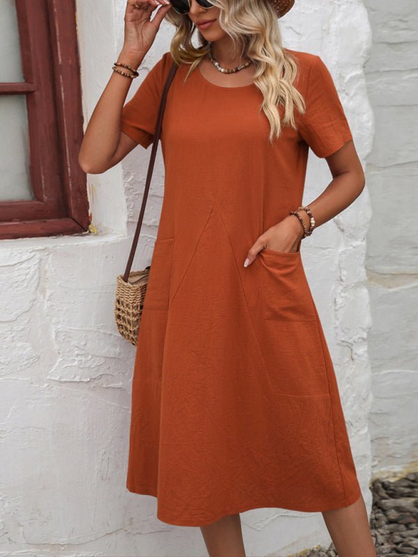 Levoire | Robe en coton à col montant à manches courtes avec plumes unies Orange