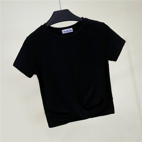 Levoire | Haut cropped en coton à manches courtes avec nœud croisé t-shirt crop skinny