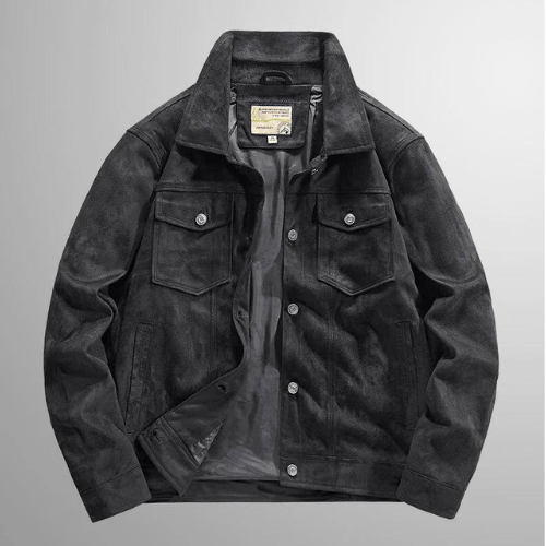 Levoire | Veste homme en daim Vêtements d'extérieur chauds et élégants Parfait pour l'automne Noir