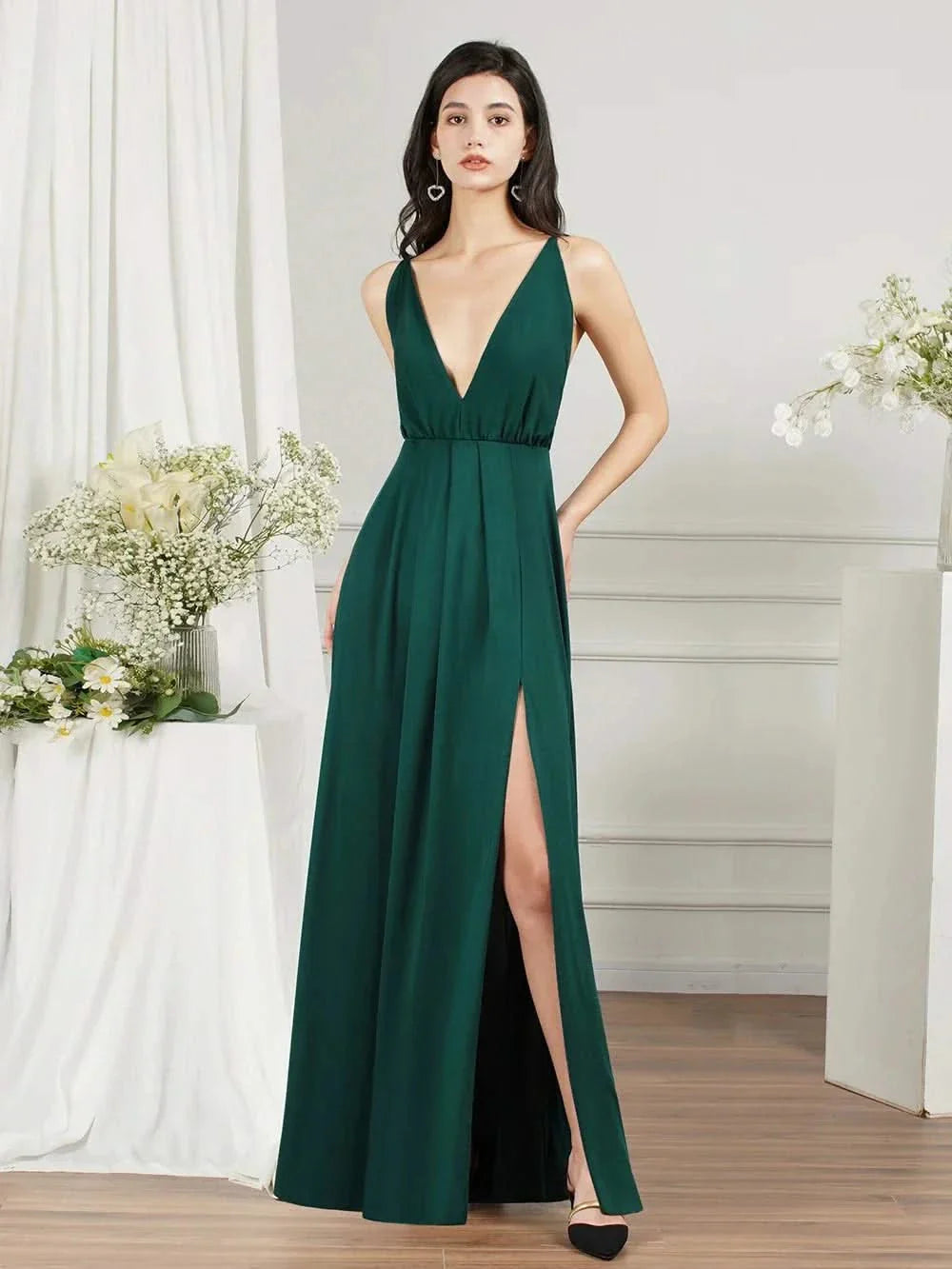 Levoire | Robe De Mariée Sexy En Chiffon Avec Des Lanières Croisées Vert