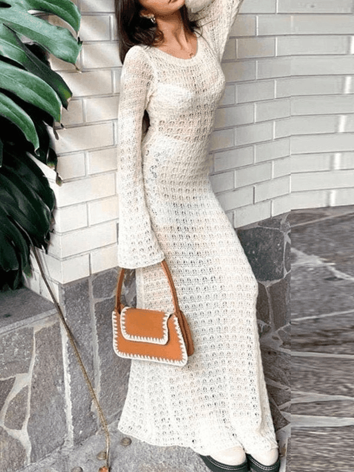Levoire | Tricot Dos Haut Ouvert À Manches Longues Couvrir Maxi Robe