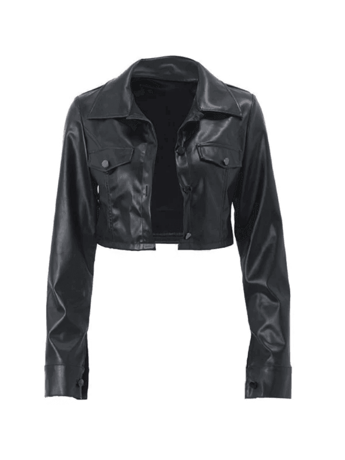 Levoire | Veste De Motard En Simili Cuir Noir Raccourcie