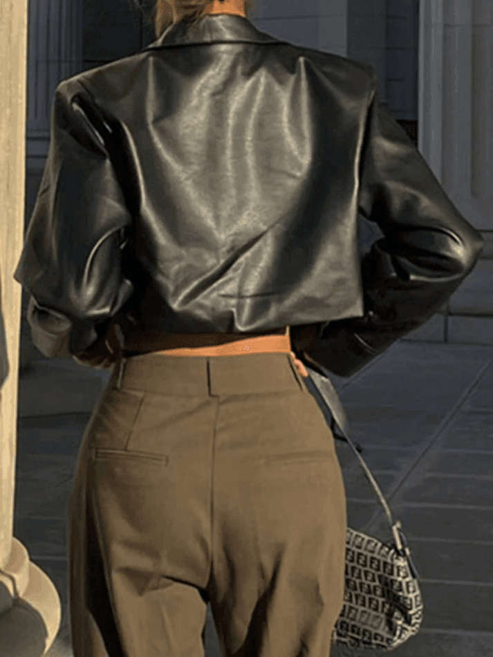 Levoire | Veste De Motard En Simili Cuir Noir Raccourcie