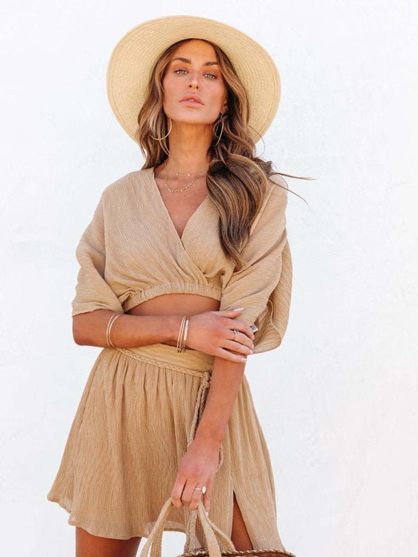 Levoire | Risti dos nu en V manteau en polaire avec fente jupe mini robe