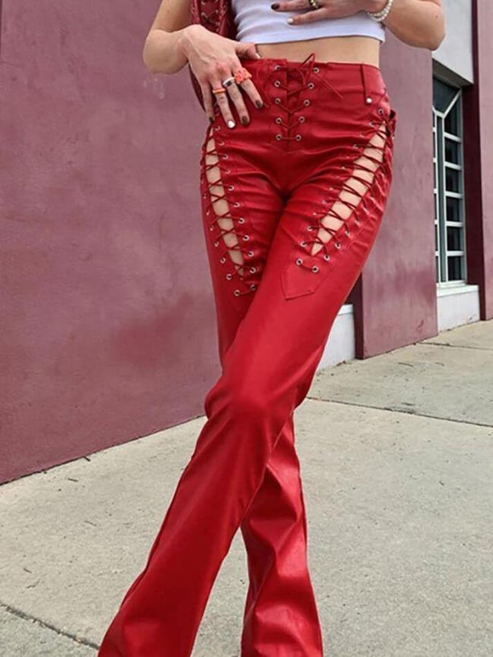 Levoire | Pantalon En Pu Avec Lacets Découpés Rot
