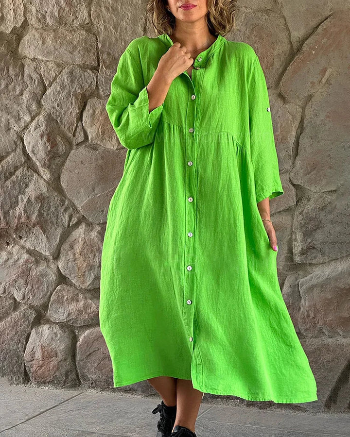 Levoire | Robe Chemise Décontractée En Coton Et Lin Vert