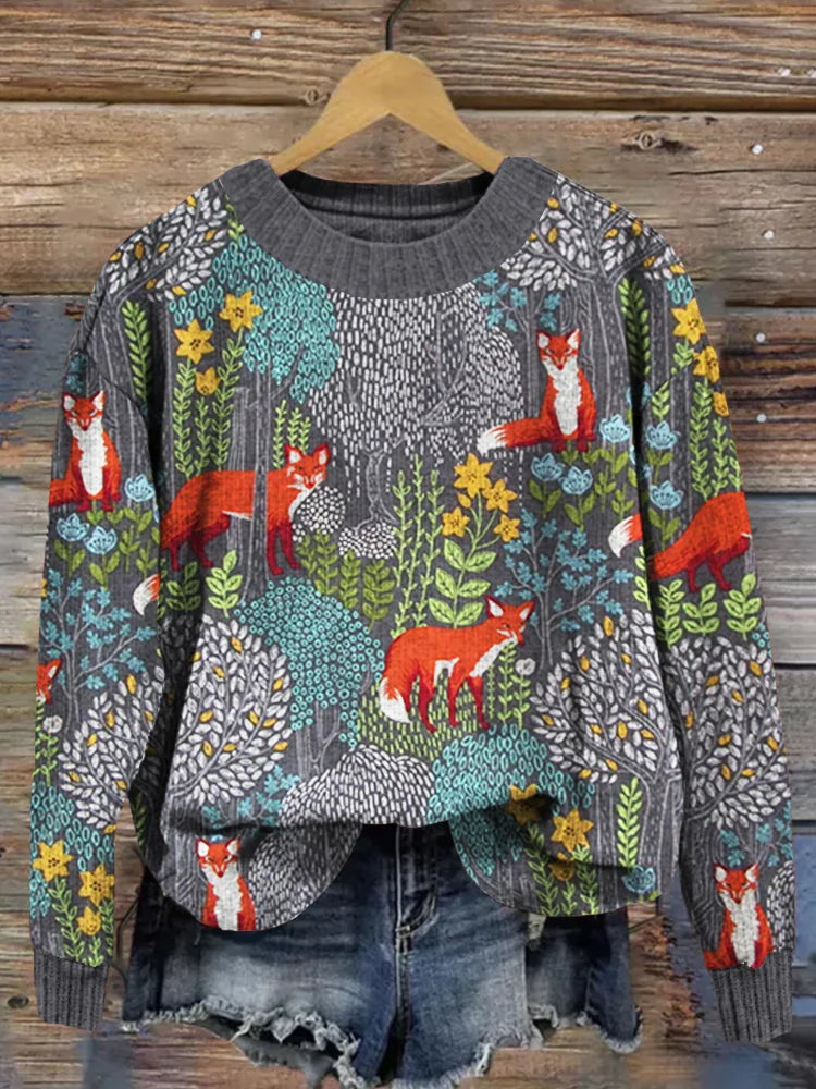 Levoire | Pull Gris Vintage Avec Motif Forestier Unique Gris