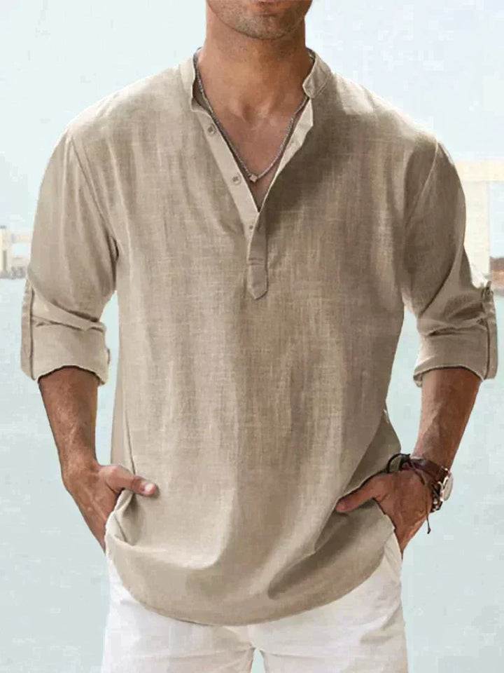 Levoire | Chemise En Lin À Manches Longues Légère Pour Hommes Khaki