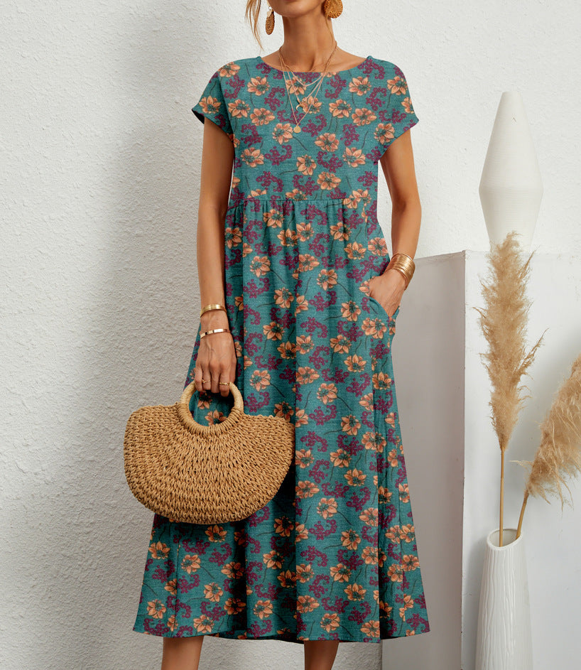 Levoire | Robe Élégante À Fleurs Vert avec des fleurs jaunes